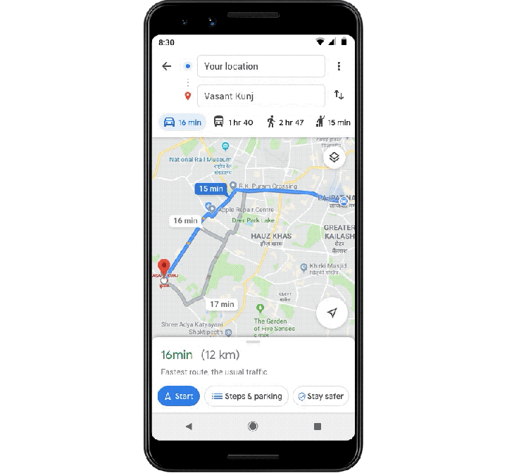 [图]Google Maps新增导航路径偏离警告功能 已登陆印度市场
