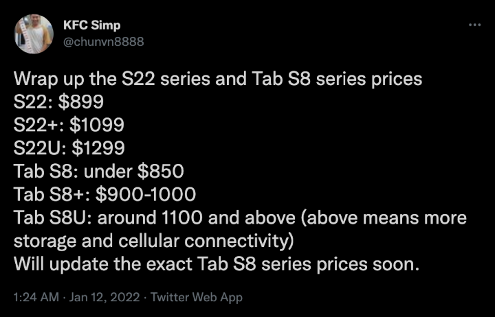 三星 Galaxy S22 與 Tab S8 售價遭爆料，可能因晶片短缺漲價