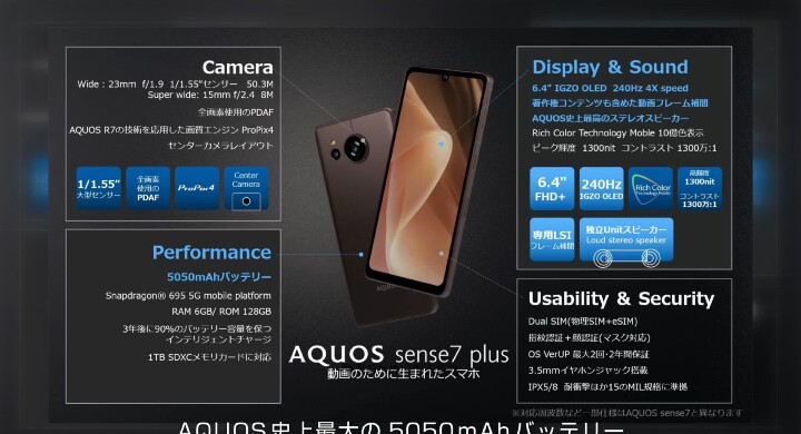 搭 240Hz 更新率螢幕　夏普日本發表 AQUOS sense7 / sense7 Plus 二款手機