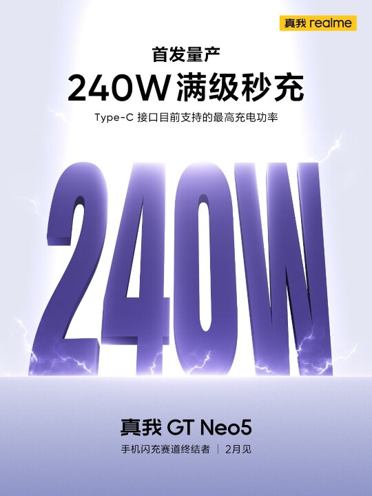 realme 發表 240W 有線快充技術，二月 realme GT Neo 5 率先搭載