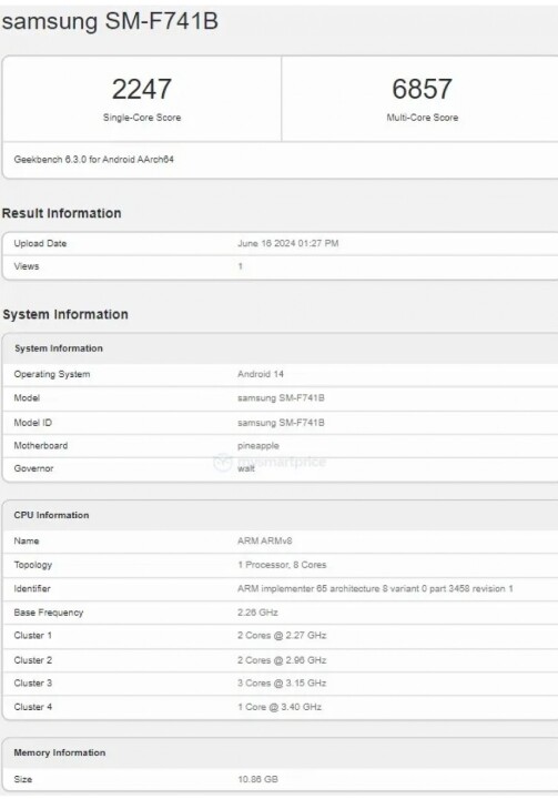 Samsung Galaxy Z Flip 6 的 Geekbench 效能跑分曝光了