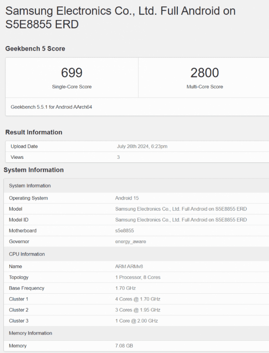 三星 Galaxy Exynos 1580 跑分曝光，CPU 效能看齊 S888