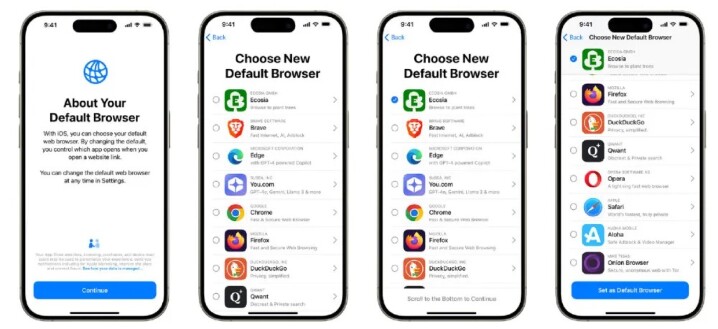 蘋果開始讓歐盟境內使用者更容易選擇 iOS 預設使用瀏覽器，更多蘋果預設 App 也能被移除