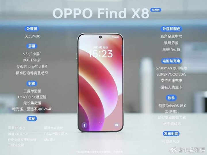 OPPO Find X8 更多外觀與規格表曝光了！