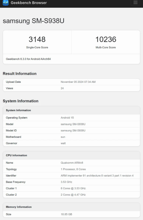 Samsung Galaxy S25 Ultra 最新 Geekbench 跑分曝光，多核破萬分