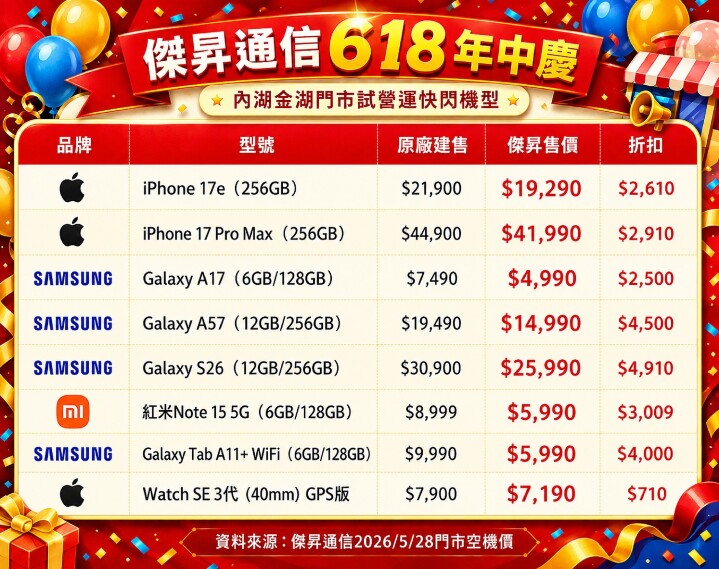 618 年中慶起跑！傑昇內湖金湖店 5 / 29 試營運 手機平板直接 6 折