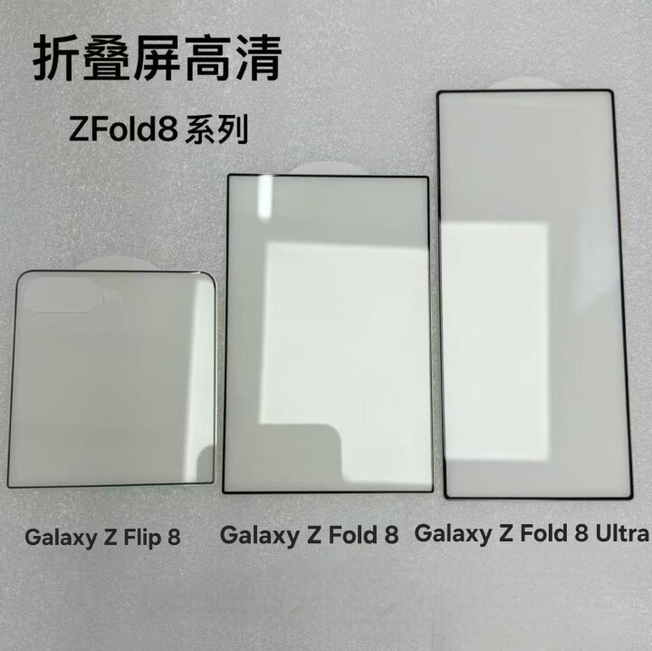 一字排開尺寸比一比，三星三款摺疊機保護貼流出