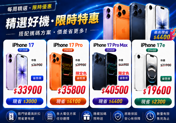 【飆手機促銷】iPhone 17 漲不停 ! iPhone 17 系列現貨下殺只要 19,600 元起！(8/21~8/27)