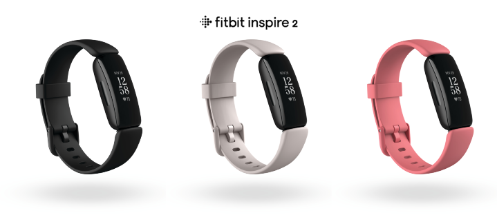 圖一：全新Fitbit Inspire 2運動手環，售價為新台幣 3,298 元。由左至右為黑色、月光白和沙漠玫瑰色版本。.png