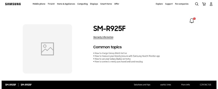 三星 Galaxy Watch5 的支援頁面，短暫的出現在歐洲多國官網上